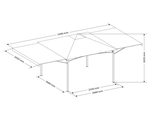 Teknisk ritning av en paviljong med mått.
