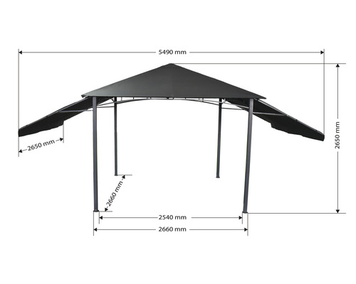 Bild av en trädgårdspaviljong med måttangivelser
