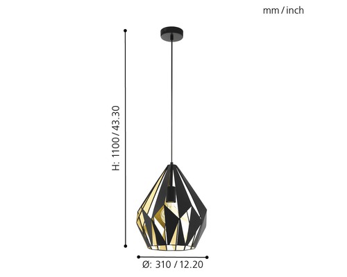 Pendellampa med geometrisk skärm och höjdangivelse 1100 millimeter