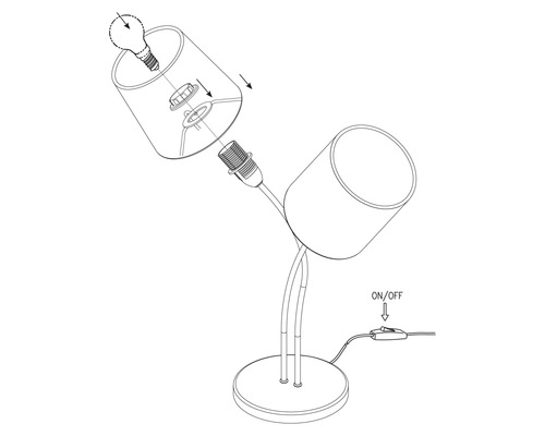 Monteringsanvisning för en bordslampa med skärm och strömbrytare