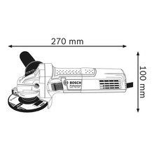 Teknisk ritning av en vinkelslip med måtten 270 mm längd och 100 mm höjd.