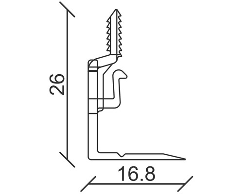 Profilremsa med måtten 26 och 16,8 millimeter