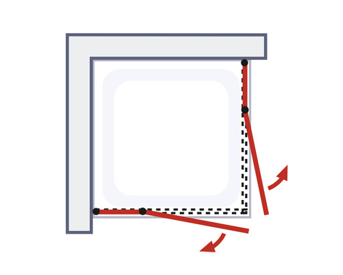 Illustration av en duschkabin med svängdörrsfunktion
