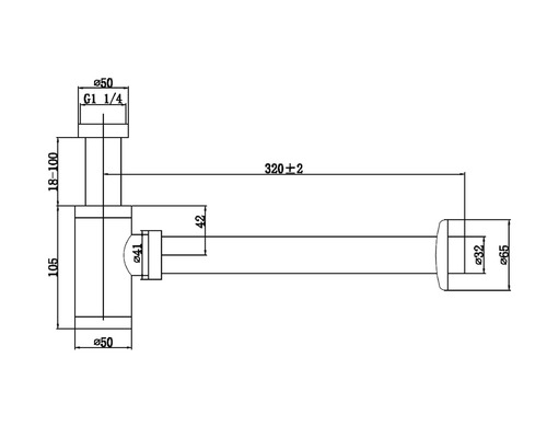 Teknisk ritning av en vattenlås med mått