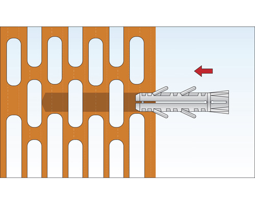 Illustration av en pluggfästning i ett perforerat tegel