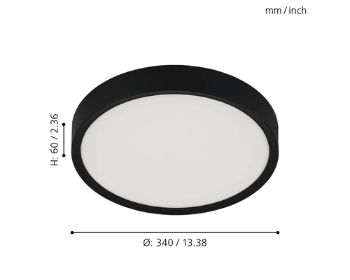 Rund taklampa med måtten 340 gånger 60 millimeter