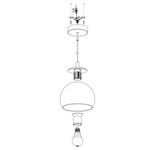 Sprängskiss av en hängande lampa med glödlampa för att illustrera monteringen