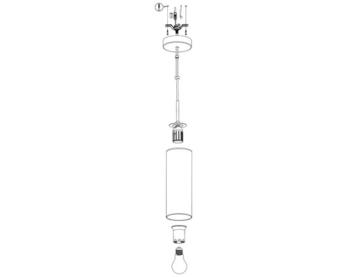 Sprängskiss av en pendellampa med cylinderform