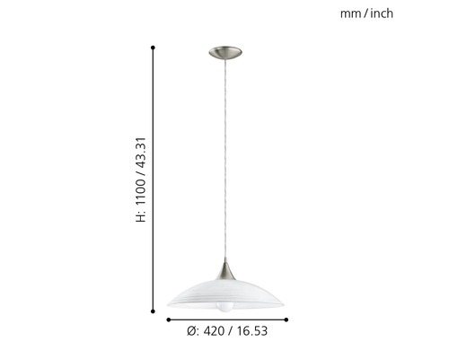 Pendellampa med måtten 1100 mm höjd och 420 mm diameter.