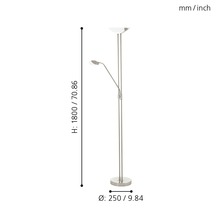 Golvlampa med läslampa och måtten 1800 x 250 millimeter