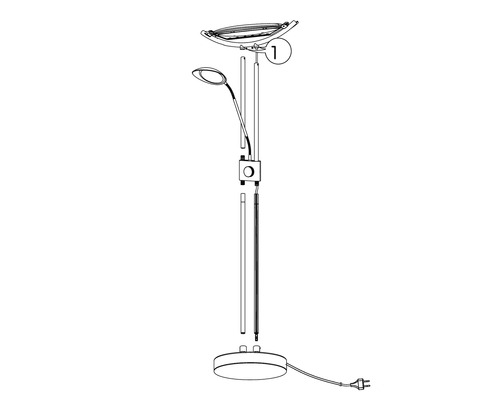 Sprängskiss av en golvlampa med läsarm