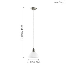 Pendellampa med mått för höjd och diameter