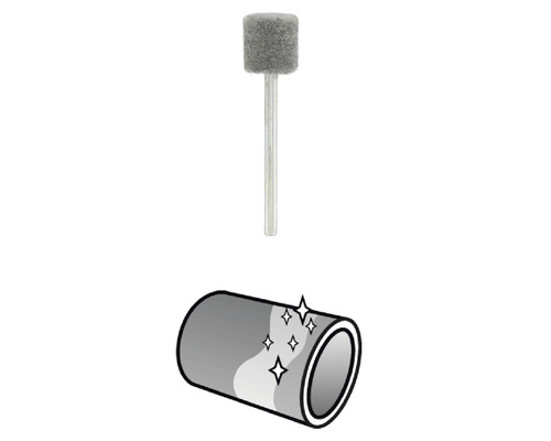 Poleringsstift för ytbehandling med illustration av ett polerat rör.