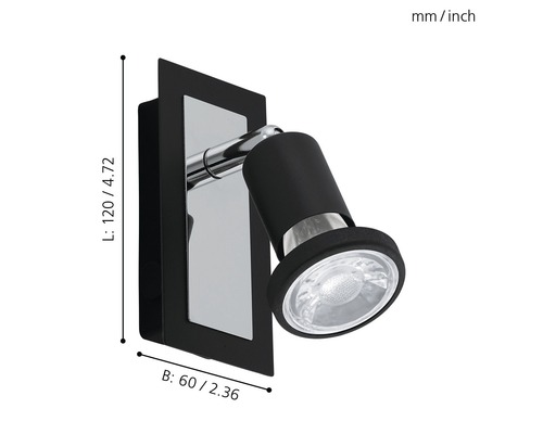 Vägglampa med måtten 120 x 60 mm