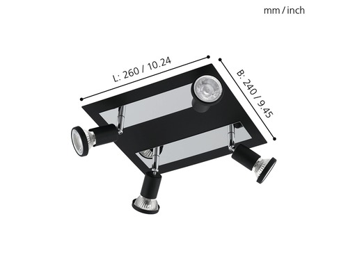 Taklampa med fyra spotlights