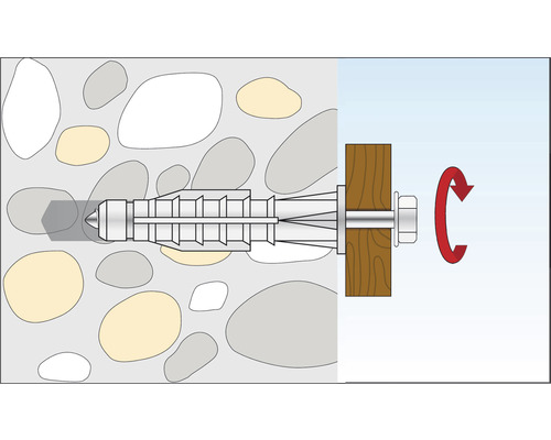 Illustration av ett bultankare fäst i betong med rotationspil
