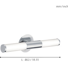 Kromfärgad badrumslampa med en längd på 460 millimeter.