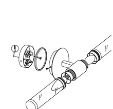 Sprängskiss av en vägglampa med glaselement och fästmaterial