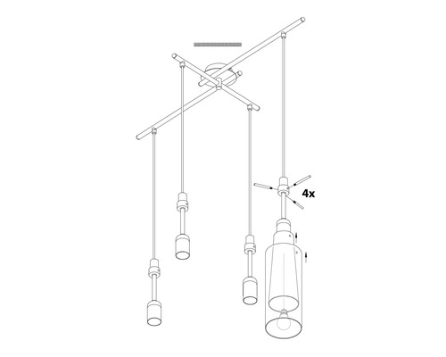 Ritning av en taklampa med fyra lampor
