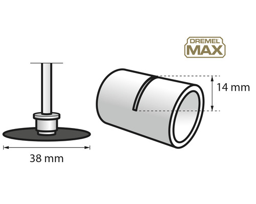 Dremel slipband och slipdorn, storlek 38 millimeter och 14 millimeter