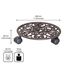 Växtrulle i metall med hjul, diameter 290 millimeter