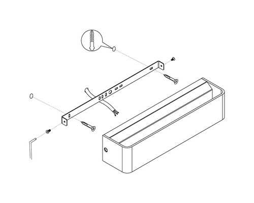 Sprängskiss av en vägglampa med fästmaterial