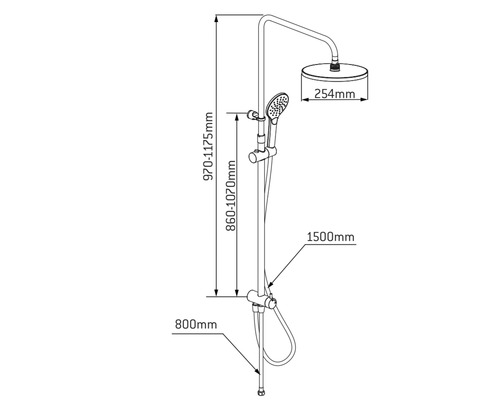 Teknisk ritning av en duschblandare med mått.