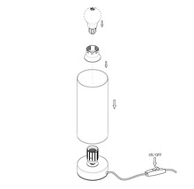 Sprängskiss av en cylindrisk bordslampa med strömbrytare