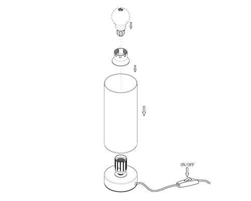 Sprängskiss av en cylindrisk bordslampa med strömbrytare
