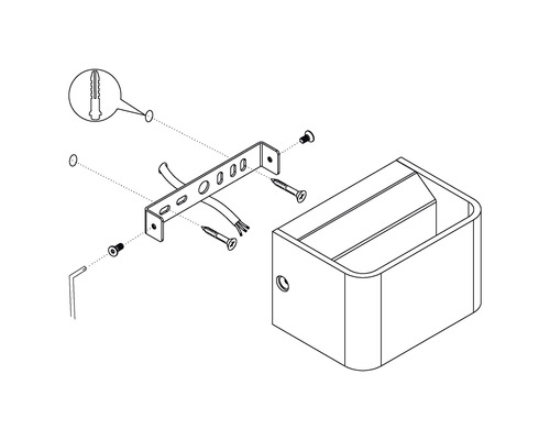 Sprängskiss av en vägglampa med fästmaterial