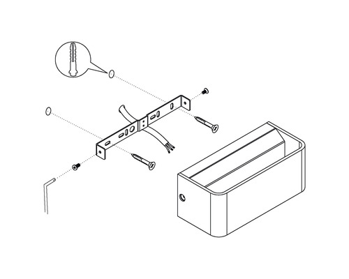Sprängskiss av en vägglampa med monteringstillbehör