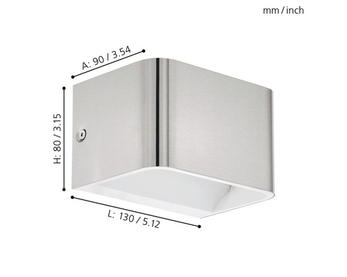 Vägglampa i metall med storleksangivelser