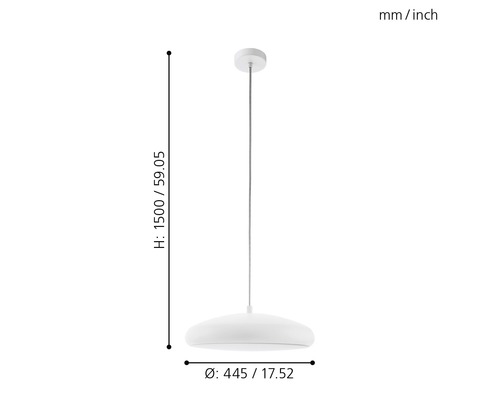 Mått på en vit hänglampa