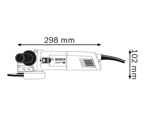 Illustration av en vinkelslip med måtten 298 millimeter längd och 102 millimeter höjd.