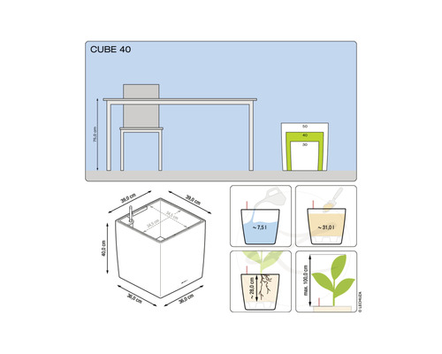 Mått på Cube 40 planteringskärl och bruksanvisning