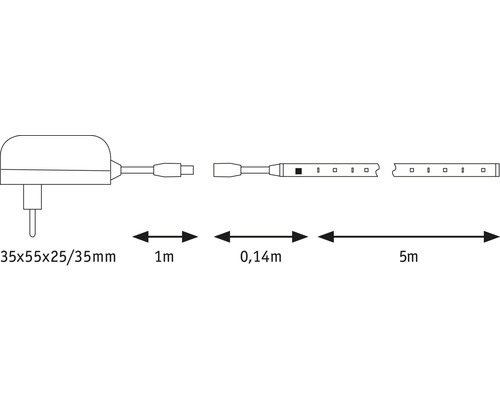 LED-strip med nätaggregat och mått