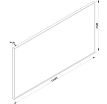 Teknisk ritning av en väggbeklädnad med måtten 1200 x 650 x 25 millimeter