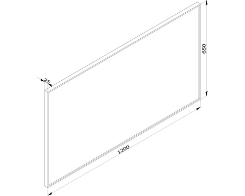 Teknisk ritning av en väggbeklädnad med måtten 1200 x 650 x 25 millimeter