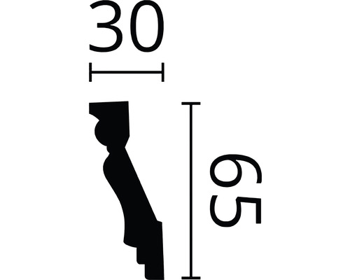 Mått på en dekorativ list: 30 gånger 65 millimeter
