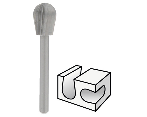 Frässtift i päronform och fräst spår för att visa en applikation