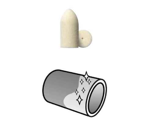 Polerande filtspets och symbol för polerad yta