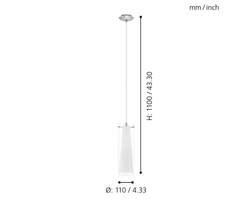 Pendellampa med cylindrisk lampskärm och höjdangivelse