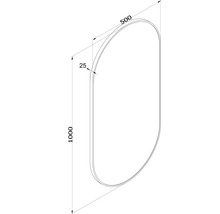 Teknisk ritning av en oval spegel med måtten 1000 x 500 mm