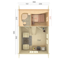 Attefallshus PALMAKO Sandra inkl. golv, fönster 29,9m² 585x390cm obehandlad