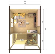Trädgårdshus PALMAKO Agneta inkl. golv, fönster, entrétak, altan 33m² (18,8+12,5m²) 500x650cm obehandlad