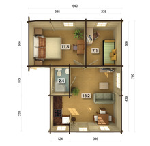 Trädgårdshus PALMAKO Emily inkl. golv, fönster 49m² (39,2m²) 640x760cm obehandlad
