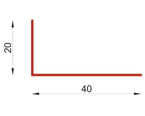 Teknisk ritning av en vinkelprofil med måtten 20 gånger 40