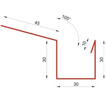 Teknisk ritning av en takrännvinkel med dimensioner