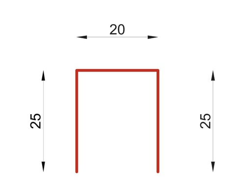 Mått på en U-profil: 25 x 20 x 25 millimeter