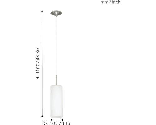 Pendellampa med cylinderform och måtten 1100 x 105 millimeter